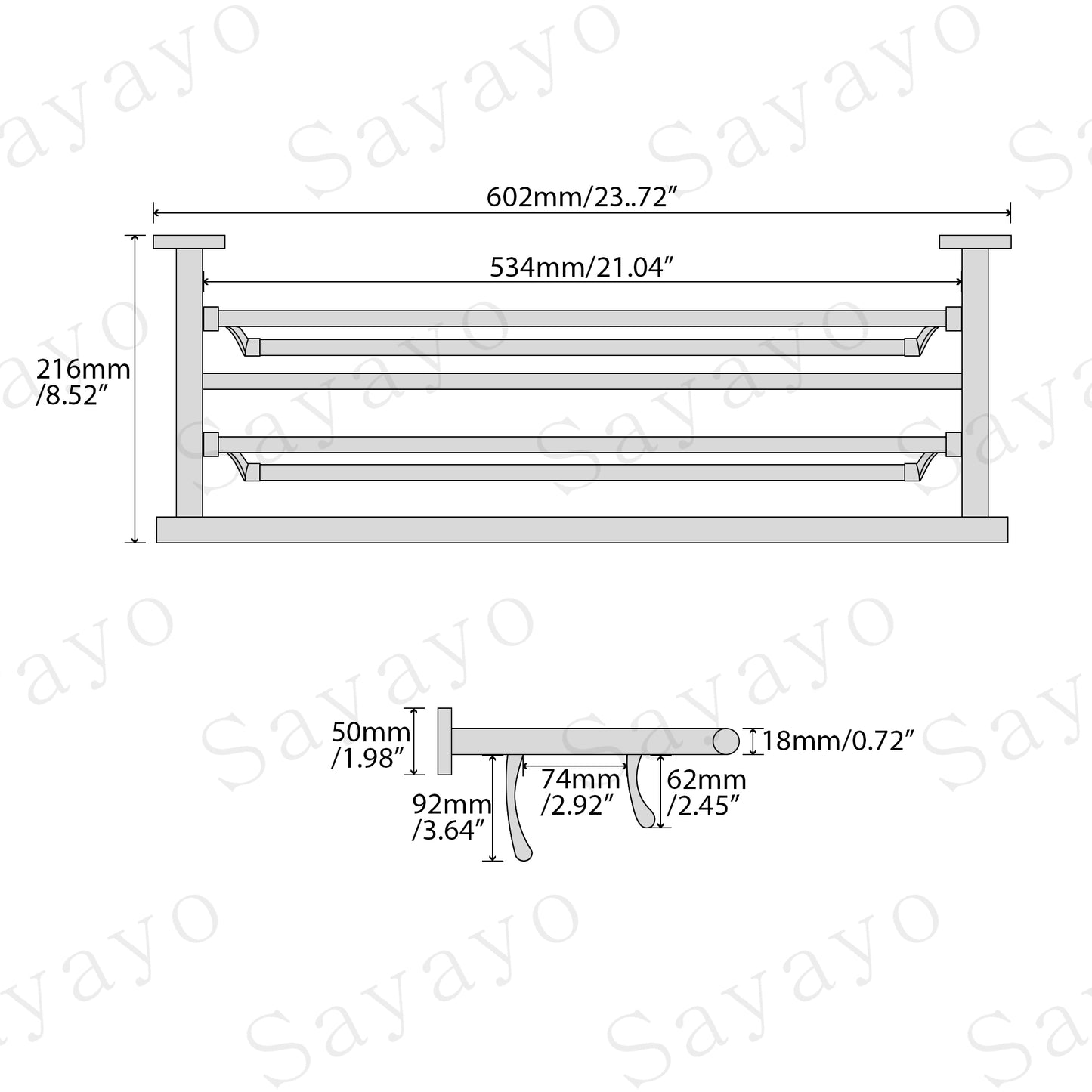 Sayayo Stainless Steel Towel Rack (with Double Foldable Hanging Rail)