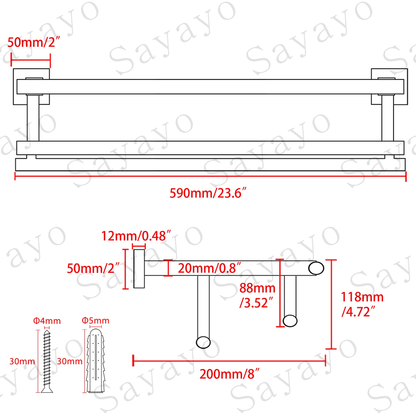 Sayayo Towel Rack SUS304 Stainless Steel (with Double Hanging Bar)